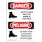 Signmission OSHA Danger, Shoes Must Worn Area Bilingual, 10in X 7in Decal, 7" W, 10" H, Bilingual Spanish OS-DS-D-710-VS-1570 - alternate 1
